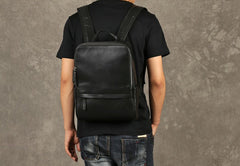 Genuine Leather Mens Cool Backpack Sling Bag Large Black Travel Bag Hiking Bag for men