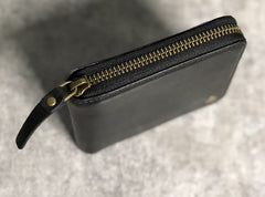 Genuine Leather Mens Cool Slim Zipper Leather Wallet Men Small Wallets Bifold for Men