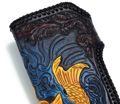 Handmade Leather Carp Mens Chain Biker Wallet Cool Leather Wallet With Chain Wallets for Men