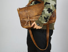 Handmade Leather Mens Cool Shoulder Bag Messenger Bag Chest Bag Bike Bag Cycling Bag for men