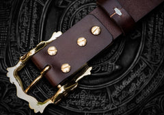 Handmade Genuine Leather Mens Tooled Tiger Belt Custom Cool Leather Men Black Belt for Men