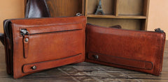 Handmade Genuine Leather Mens Cool Long Wallet Wristlet Bifold Clutch Wallet for Men