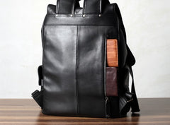 Genuine Leather Mens Cool Backpack Sling Bag Large Black Travel Bag Hiking Bag for men