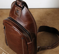 Genuine Leather Mens Cool Chest Bag Sling Bag Crossbody Bag Travel Bag Hiking Bag for men