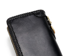 Handmade Leather Mens Chain Biker Wallet Cool Leather Wallet Long Phone Wallets for Men