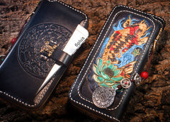 Handmade Leather Carp Mens Chain Biker Wallet Cool Leather Wallet Long Phone Wallets for Men - iwalletsmen