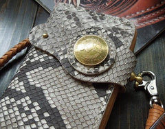 Handmade Leather Biker Wallet Mens Cool Chain Wallet Trucker Wallet with Chain