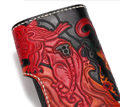 Handmade Leather Monster Mens Chain Biker Wallet Cool Leather Wallet Long Phone Wallets for Men