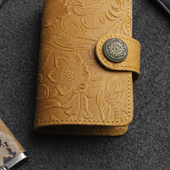 Handmade Leather Floral Mens Cool billfold Wallet Card Holder Small Card Slim Wallets for Men