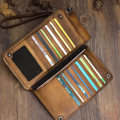 Handmade Mens Cool Long Leather Chain Wallet Cards Biker Trucker Wristlet Wallet - iwalletsmen