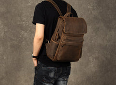 Genuine Leather Mens Cool Backpack Sling Bag Large Brown Travel Bag Hiking Bag for men