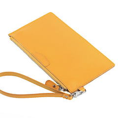 Oiled Leather Men's Yellow Ultra Slim Wristlet Wallet Zipper Multiple Purse Wallet Phone Bag For Men - iwalletsmen