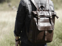 Handmade Leather Mens Cool Backpack Sling Bag Large Coffee Travel Bag Hiking Bag for men