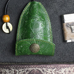 Handmade Leather Floral Mens Cool Car Key Wallet Coin Wallet Pouch Car KeyChain for Men