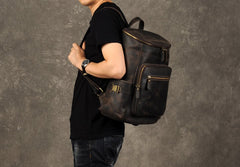 Genuine Leather Mens Cool Backpack Sling Bag Large Coffee Travel Bag Hiking Bag for men