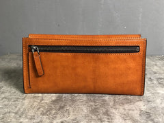 Handmade Leather Mens Cool Wallet Long Leather Wallet Clutch Wristlet Wallet for Men Women