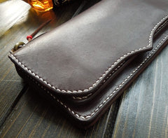 Handmade Leather Mens Clutch Wallet Cool Wallet Long Wallets Biker Chain Wallet for Men