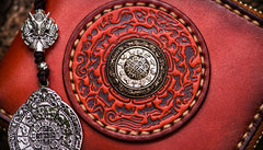 Handmade Leather Small Tibetan Tooled Mens billfold Wallet Cool Chain Wallet Biker Wallet for Men
