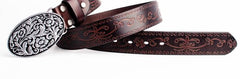 Handmade Genuine Leather Punk Rock Floral Mens Cool Men Biker Trucker Leather Belt