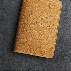 Handmade Leather Floral Mens Cool billfold Wallet Passport Card Holder Small Card Slim Wallets for Men