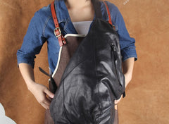 Genuine Leather Mens Cool Chest Bag Sling Bag Crossbody Bag Travel Bag Hiking Bag for men