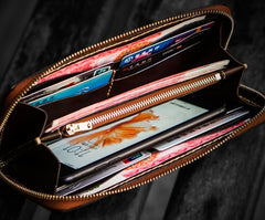 Handmade Leather Tooled Carp Mens Chain Biker Wallet Cool Leather Wallet Long Phone Wallets for Men