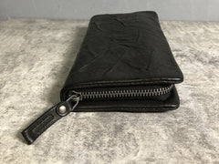 Genuine Leather Mens Cool Long Leather Wallet Zipper Clutch Wristlet Wallet for Men
