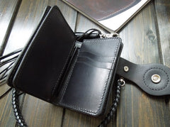 Handmade Leather Biker Wallet Mens Cool billfold Chain Wallet Trucker Wallet with Chain