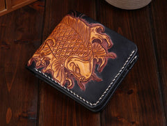 Handmade Leather Carp Mens billfold Wallet Cool Leather Wallet Slim Wallet for Men - iwalletsmen