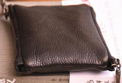 Black Mens Leather Slim Zipper Wallet billfold Wallet Coin Wallet Change Pouch For Men - iwalletsmen
