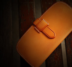 Handmade Leather Men Slim Cool Leather Wallet Long Phone Clutch Wallets for Men
