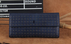 Genuine Leather Mens Cool Long Leather Wallet Zipper Clutch Wristlet Wallet for Men