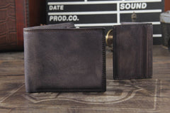 Handmade Genuine Leather Mens Cool Slim Leather Wallet Men Small Wallets Bifold for Men