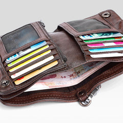 Genuine Leather Mens Chain Biker Wallet Cool Leather Wallet Small Wallets for Men - iwalletsmen