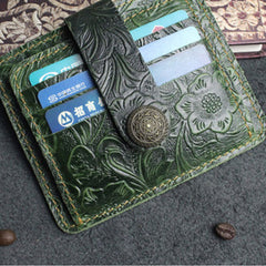 Handmade Leather Floral Mens Cool Front Pocket Wallet billfold Wallet Card Holder Small Card Slim Wallets for Men
