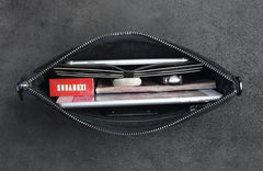 Handmade Leather Mens Clutch Cool Slim Wallet Zipper Clutch Wristlet Wallet for Men