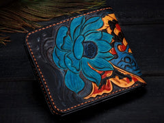 Handmade Leather Carp Tooled Mens billfold Wallet Cool Leather Wallet Slim Wallet for Men