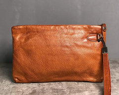Handmade Genuine Leather Mens Clutch Cool Slim Wallet Zipper Clutch Wristlet Wallet for Men