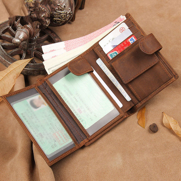 RFID Vintage Leather Men's Trifold Small Wallet Brown billfold Wallet For Men - iwalletsmen