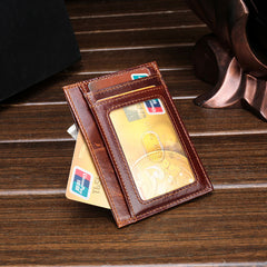 RFID Brown Leather Men's Slim Card Holder Black Front Pocket Wallet Small Card Wallet For Men - iwalletsmen