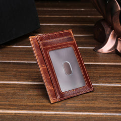 RFID Brown Leather Men's Slim Card Holder Black Front Pocket Wallet Small Card Wallet For Men - iwalletsmen