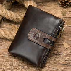 RFID Brown Leather Men's Double Zipper Small Wallet Black billfold Wallet For Men - iwalletsmen
