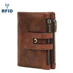 RFID Brown Leather Men's Double Zipper Small Wallet Black billfold Wallet For Men - iwalletsmen
