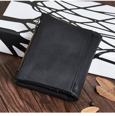 RFID Brown Leather Men's Double Zipper Small Wallet Black billfold Wallet For Men - iwalletsmen