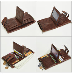 RFID Brown Leather Men's Double Zipper Small Wallet Black billfold Wallet For Men - iwalletsmen