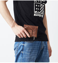 RFID Brown Leather Men's Double Zipper Small Wallet Black billfold Wallet For Men - iwalletsmen