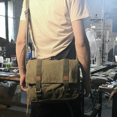 Army Green Canvas Mens Side Bag Messenger Bag Canvas Courier Bag Postman Purse For Men - iwalletsmen
