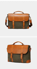 Army Green Leather Canvas Mens Casual Briefcase Shoulder Bag Messenger Bags Casual Courier Bags for Men - iwalletsmen