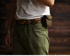 Army Green Canvas Mens Cigarette Case Pouch Waist Belt Pouch with Belt Loop for Men