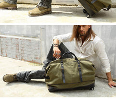 Army Green Canvas Mens Travel Bag Weekender Bag Business Hand Bag Large Travel Bag for Men - iwalletsmen
